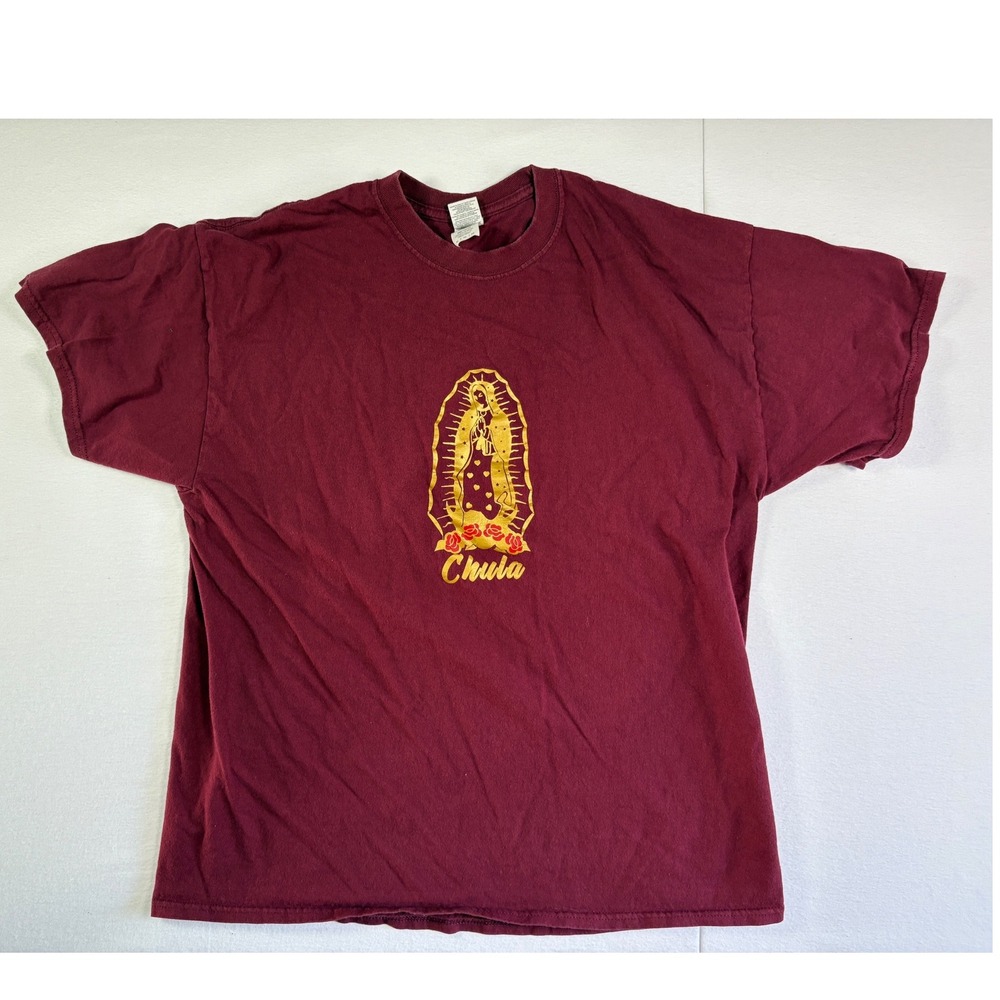 Gildan Heavy Cotton Virgin Mary Chula Graphic Tee Maroon XL Our Lady Guadalupe